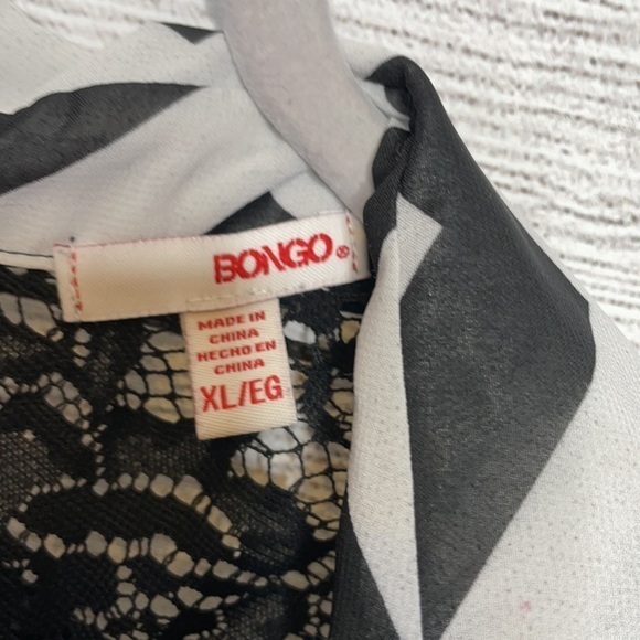 Bongo Black & White Chevron Stripe Sheer Button Down Blouse with Lace Insets - Picture 3 of 4